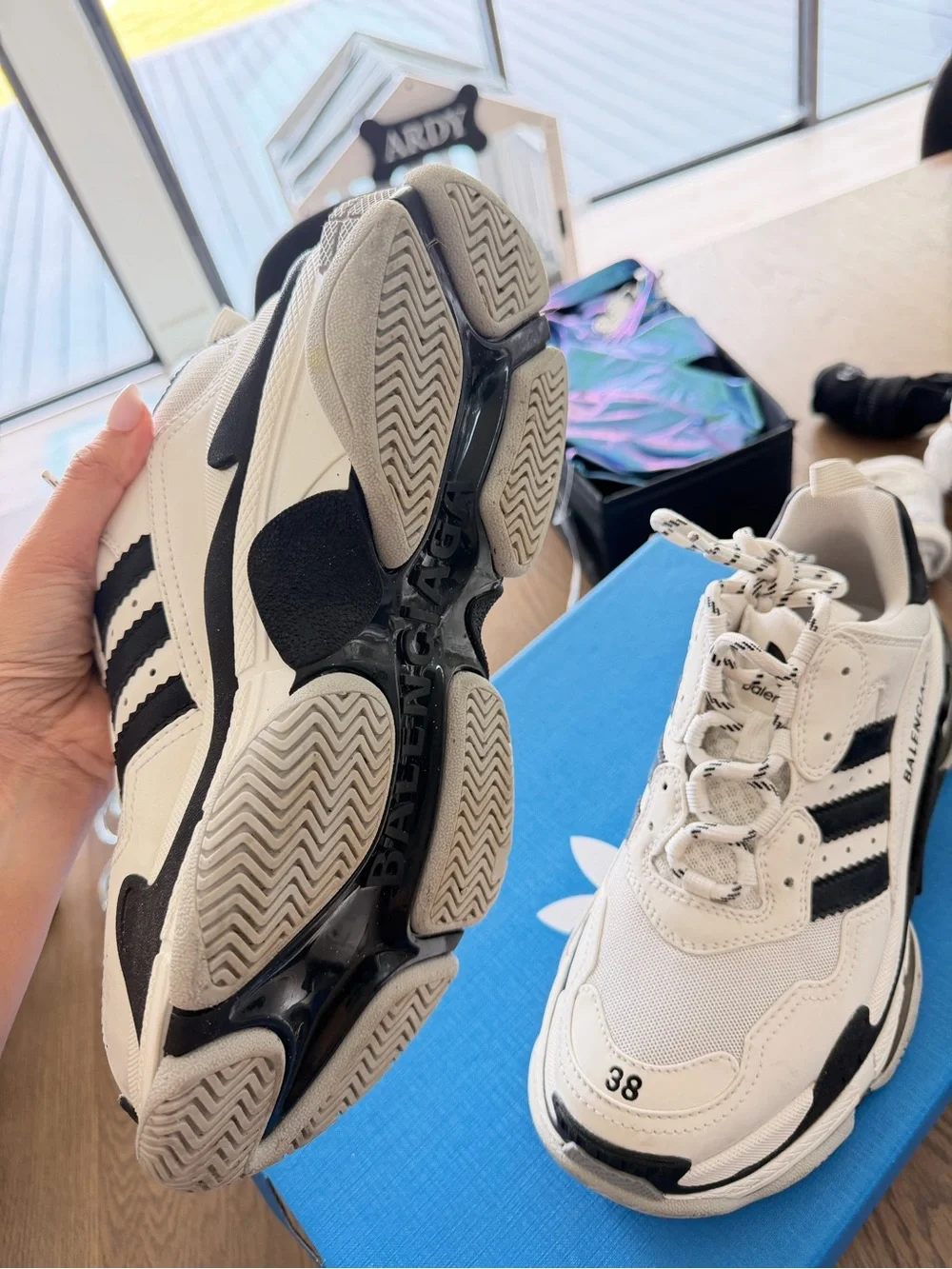 Balenciaga White and Black Chunky Triple-Stripe Sneaker
